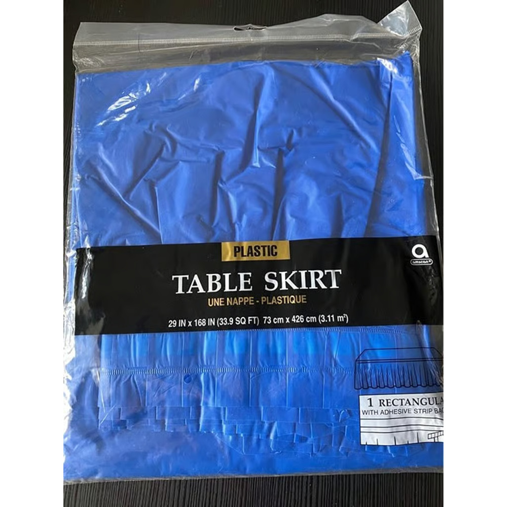 Three Pieces Blue Plastic Table Skirt (29 x 168 in) (33.9 SQ FT)